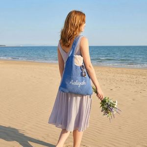Bolso de Playa de Crochet, Bolso de Hombro de Verano de Malla Tejida a Mano con Nombre Personalizado Bordado, Regalo para Damas de Honor - Product Image 3