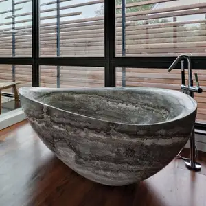 Luxury Polished Freestanding Natural Black Solid Stone Bathtub Marble Bath Tub For Bathroom