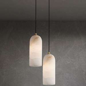 Modern Alabaster Pendant <b>Light</b> Cylindrical Shade Gold Brass E27 LED 2700K Warm <b>White</b> for Living Room - Product Image 4