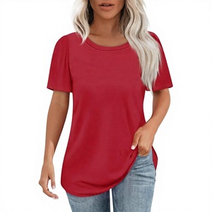 Custom Pattern O-Neck Soft Cotton T <b>Shirt</b> for Women Vintage Casual Dress Lace <b>Button</b> 50 Colors Stock Natural Plain Blank Jersey - Product Image 1