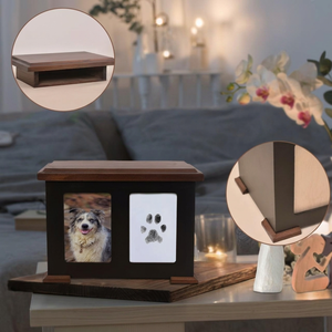 Urne funéraire en bois pour animaux de compagnie avec cadre photo et emplacement pour empreinte de patte, boîte à cendres commémorative pour chiens et chats, cercueil d'hommage funéraire - Product Image 6