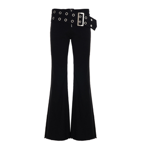 <b>Y2K</b> Grunge Flare Jeans with Maxi Eyelet Lacing-Breathable Edgy <b>Streetwear</b> Stacked Metal Ring Denim - Product Image 5