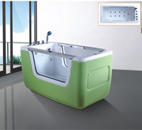 Baignoire bébé autoportante moderne en acrylique blanc, design écologique, portable, ovale, avec porte transparente et drain intégré pour trempage