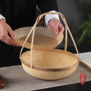 <b>Bamboo</b> Woven Basket Round Handheld Food <b>Container</b> For Kitchen Storage Fruit Tea Snack - Product Image 4