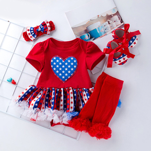 Conjuntos de Ropa de Boutique para Bebés Niñas, Trajes para el Día de la Independencia de EE. UU., Ropa de Verano de Algodón Adorable para Niños, 4 de Julio - Product Image 3
