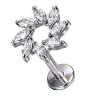Bijou de piercing corporel en titane ASTM F136 G23, motif couronne de tournesol, creux, avec zircone cubique marquise, plaqué or, pour cartilage, tragus, hélix, conque, labret