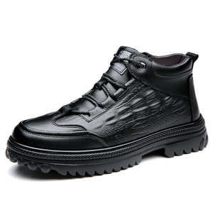 Bottes d'hiver pour hommes en cuir véritable, bout rond, doublure en fourrure, semelle en caoutchouc antidérapante, bottes chaudes pour la neige - Product Image 5