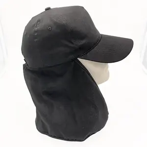 Outdoor Summer Cotton Custom Hiking Hats Adjustable 5 Panel Sun Protection Fishing Hat Cap With Neck Flap