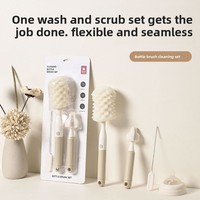 Ensemble de brosses à tétines multifonctionnelles à poignée droite avec carte insérable pour le nettoyage des biberons en plastique durable