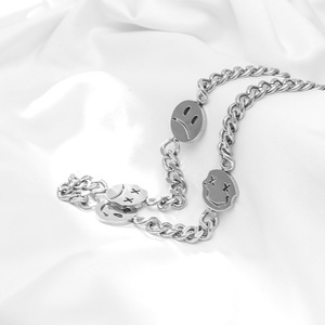 yunnique Unisex <b>Titanium</b> Steel Cuban <b>Chain</b> Necklace With Smile Face Expressions Long Hip Hop Punk Style Fashion Jewelry Gift - Product Image 3