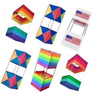 Outdoor publicity three-dimensional 3D box kite rainbow multi-color splicing children adult kite export factory goods