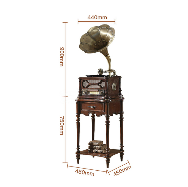 Retro Wooden Floor Standing Gramophone With BT Speaker Function Vintage Vinyl Record Player Home Decor Gift For Living Room