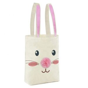 Bolsas de Tela Personalizadas con Diseño de Orejas de Conejo de Pascua, con Logotipo Impreso, Bolsillo, Bolsa de Compras de Algodón Negra - Product Image 5