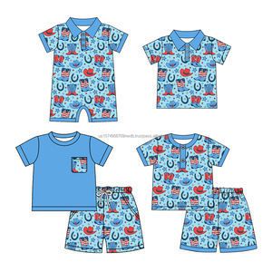 Précommande MOQ 5 – Nouveaux nœuds de drapeau du 4 juillet pour filles, étoiles, en coton biologique/spandex, doux, vêtements de boutique pour tout-petits, vente en gros - Product Image 5