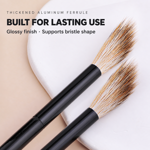 Pinceau de maquillage professionnel à poils biseautés en mélange de <span class=keywords><strong>laine</strong></span> de renard et de mouton, grand format, naturel et transparent, pour estomper le blush et illuminer - Product Image 3