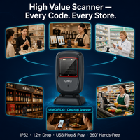 Lecteur de codes-barres intelligent FS30 à détection automatique 2D QR USB mains libres pour restaurant, restauration rapide et caisse rapide