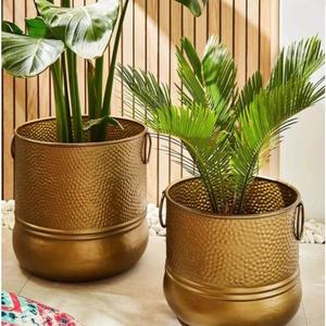 Ensemble de trois jardinières décoratives pour la maison jardinière de sol en métal intérieur extérieur jardinière de jardin en métal moderne fini or - Product Image 5