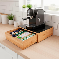 Support pour dosettes et capsules de café en bambou avec étagère en verre, organisateur de cuisine, boîtes de rangement en bois et bambou, bacs de rangement