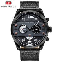 MINI FOCUS 0068 montre de mode bleu hommes montre à Quartz Vive bracelet en cuir véritable calendrier 24 heures personnage sport montre Reloj