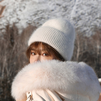 Gorro de lana para mujer de otoño e invierno, gorro tejido de invierno de piel de conejo LARGO DE Angola, logotipo personalizado, patrón de camuflaje, tipo de personaje