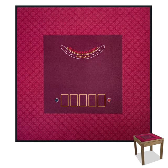 Square 101.6 * 101.6 cm Casino Felt Mat for Texas Hold'em & Blackjack, Portable Gaming Layout Mat, Red