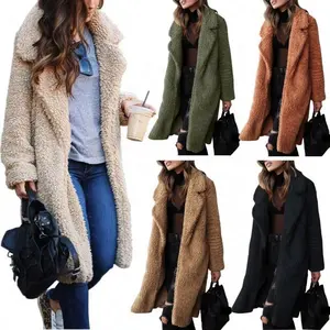 Frauen lange Jacke Damen lässig vorne offen Strickjacke Outwear Mode dick weich warm Teddybär Fleece Pelz flauschigen Mantel