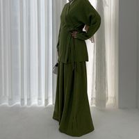 Ensemble Coordonné Deux Pièces Couleur Unie, Haut Cache-Cœur et Jupe, Abaya de Dubaï Personnalisée, Vêtements Islamiques, Tenues Modestes pour Femmes Musulmanes