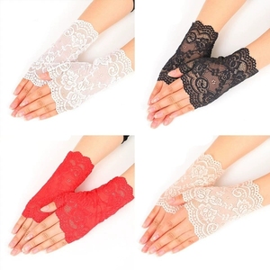 Gants longs sans doigts en dentelle sexy pour femme, style marin, gants mi-doigts en résille, mitaines chauffantes en maille - Product Image 1