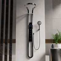 Douche thermostatique LED multifonctionnelle ELOILO en laiton poli et céramique, noire, à poignée unique, avec jets pluie, chaud/froid et massage