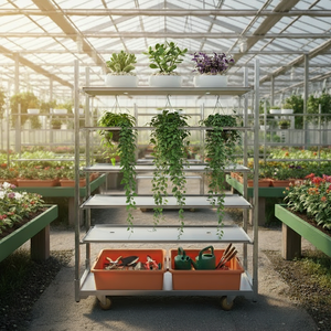 <span class=keywords><strong>Chariot</strong></span> à fleurs danois avec étagère amovible, <span class=keywords><strong>chariot</strong></span> à quatre roues en acier, capacité de 100 kg, outils d'extérieur, personnalisable OEM - Product Image 3