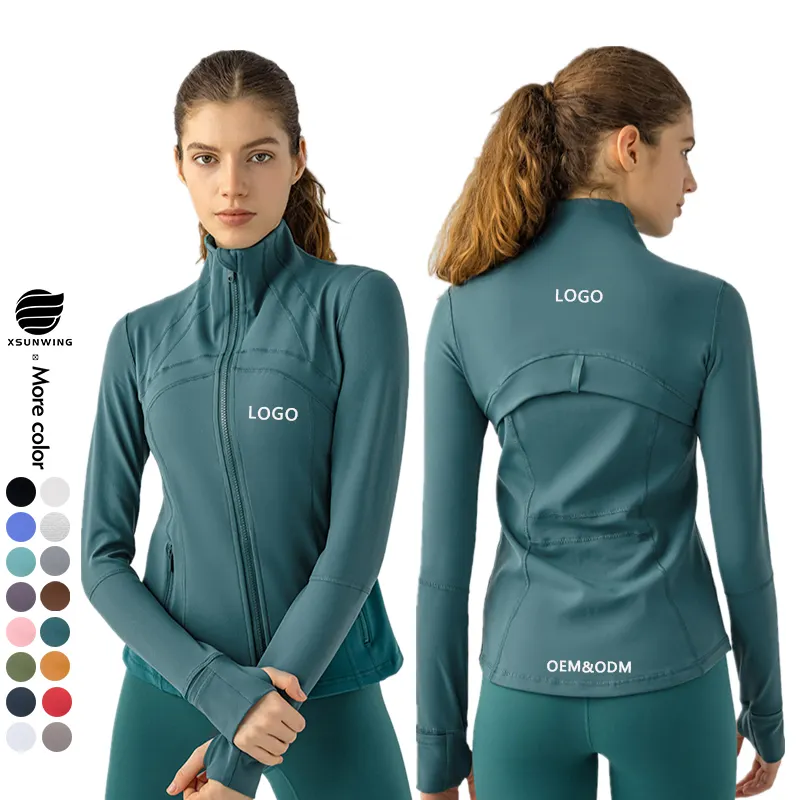 Jaket Yoga lengan panjang risleting, jaket Yoga lengan panjang, ukuran Plus, pakaian olahraga wanita, mantel lari, pakaian olahraga kebugaran Gym, WDQ18031