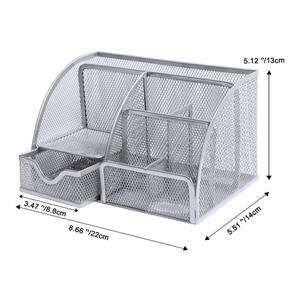 Organiseurs et accessoires de bureau en métal maillé avec 6 compartiments et 1 tiroir, porte-stylos - Product Image 4