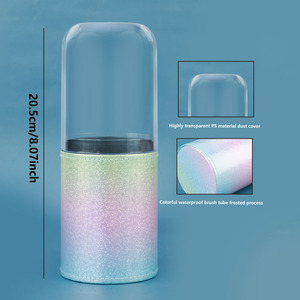 Cosmetic Makeup Brush Holder Plastic Transparent <b>Large</b> Capacity Storage Organizer For <b>Desk</b> Use With Lid - Product Image 4