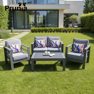 Fauteuils de jardin PRUNIA en métal, <span class=keywords><strong>2</strong></span> pièces, en aluminium résistant aux intempéries, style contemporain, avec coussins gris - Product Image 1