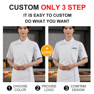Uniforme de trabajo para hombre, abrigo de Chef gris, manga corta, Color sólido, verano, cocina, restaurante, Chef, chaqueta personalizada - Product Image 3