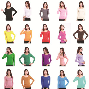 Women's Crew Neck Long Sleeve Modal Basic <strong>Layering</strong> <strong>Tops</strong> - Product Image 2