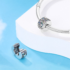 Abalorios de Clip con Diseño de Mariposa y Flor, con Circonitas Cúbicas, Bañados en Plata sobre Cobre, para Pulseras, Joyería de Moda - Product Image 5