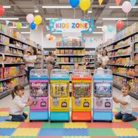 Vitrine d'exposition haut de gamme à un seul niveau avec système de paiement par pièces et jetons pour distributeur automatique de capsules de jouets 24h/24 et 7j/7 pour articles de vente au détail.