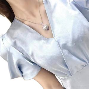 Collier de perles naturelles impeccables de base, 12-13 mm, avec chaîne cubaine en argent pur 925, lumière intense, coffret cadeau assorti - Product Image 5