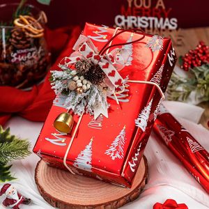 Red Christmas Wrapping Paper 17 In X 32.8 Ft Tree Design Single Side Coated Gift <b>Wrap</b> For Holiday Crafting Recyclable - Product Image 2