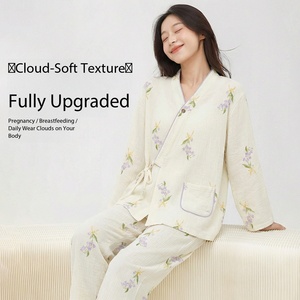 Conjunto de Pijamas de Maternidad <span class=keywords><strong>para</strong></span> Mujer, 100% Algodón, Estampado Floral, Doble Gasa, Ropa de Dormir <span class=keywords><strong>para</strong></span> <span class=keywords><strong>Embarazadas</strong></span> - Product Image 2