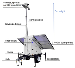 Torre CCTV Mobile per Cantieri Edili, Rimorchio CCTV Solare con Palo Alto 6m/7m per Sicurezza Fuori Rete in Aree di Parcheggio - Product Image 6