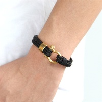 Pulseiras de corda trançada horseshoe, braceletes de couro para homens de parafuso de aço inoxidável