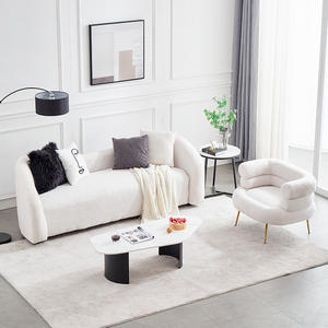 Canapé en tissu blanc moderne en forme de U avec design rond pour petits salons, rembourrage en mousse, motif artistique - Product Image 4