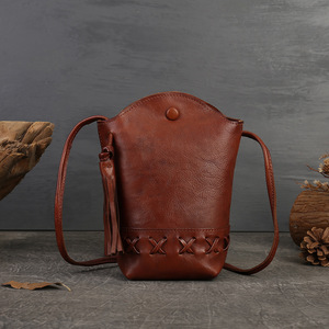 Vintage Genuine Leather Women's Bucket Bag Retro Crossbody Shoulder Purse Mini Phone <b>Handbag</b> - Product Image 6