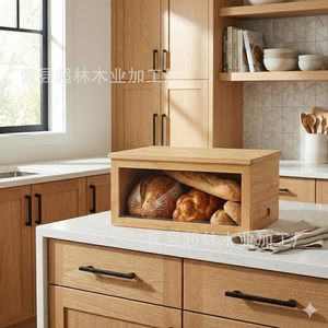 Bamboo Bread <b>Storage</b> <b>Box</b> With Lid Solid Wood Kitchen Bread <b>Bin</b> Flip Cover Design - Product Image 1
