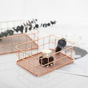 Organizzatore filo cesto ferro pieghevole pacchetto personalizzato cesti portaoggetti rosa oro rettangolo in metallo moderno colore personalizzato 2set - Product Image 3