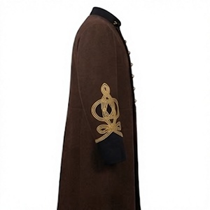 Abrigo de lana marrón para hombre, estilo frac, doble botonadura, abrigo histórico con mangas bordadas. - Product Image 5