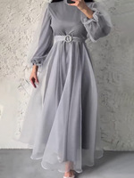 Station européenne printemps/été nouvelle demi-col haut maille élégante minceur lanterne manches robe pour les femmes