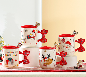 Juego de Tazas Navideñas al por Mayor, Taza de Café de Cerámica Festiva con Tapa de Santa Claus y Reno, Regalo Navideño Perfecto - Product Image 3